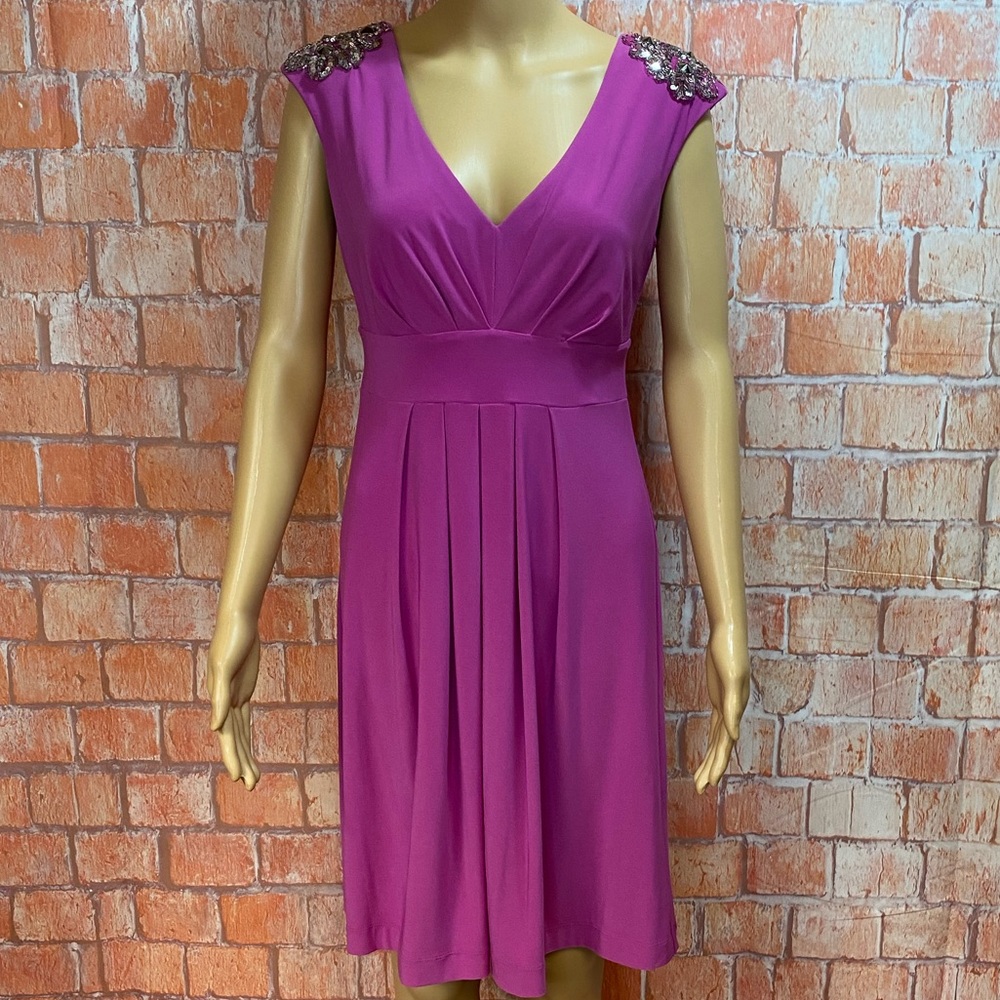 Bisou Bisou Fuchsia Beaded Shoulder Dress